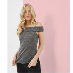 NWT Ted Baker Tipah Bardot Off Shoulder Metallic Glitter Sleeveless Top